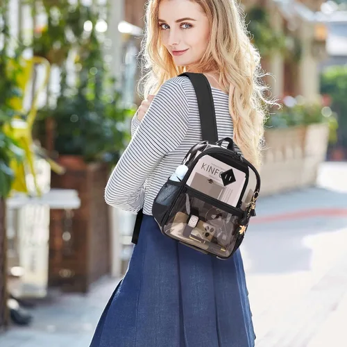 Vista 6 de MUSEVOS Mochila transparente para eventos de estadio aprobada 12x6x12, bolsa mini transparente de TPU gruesa con bolsillo frontal para conciertos