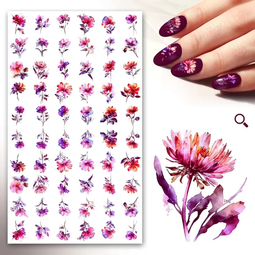 Vista 5 de Pegatinas para uñas (5 hojas) FLONZNAIL Cherry Sakura Real Photo Flowers Garden Vintage Style Ocho