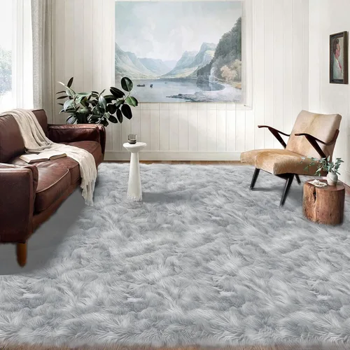 Vista 71 de Latepis - Alfombra rectangular de piel sintética tipo lana de oveja suave y esponjosa de estilo bohemio para sala de estar, dormitorio y residencias
