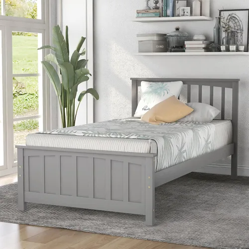 Vista 13 de Harper & Bright Designs Base de cama individual con cabecero y estribo, cama de madera tamaño individual con soporte de listones de madera