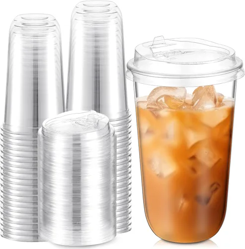Vista 8 de Baderke 25 juegos de vasos desechables de plástico helado con tapas, transparentes, 16 onzas