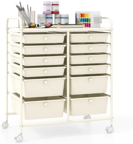 Vista 14 de Giantex Carro Organizador con 6 Cajones, con Ruedas, para Herramientas, Papel de Recortes, Hogar, Oficina, Escuela, Carro Utilitario Móvil Multiusos