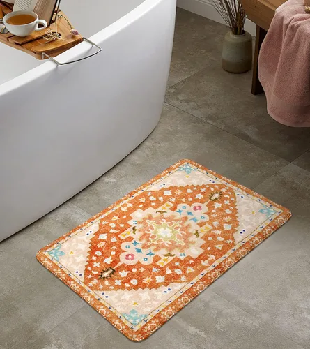 Vista 14 de Uphome Alfombra de baño vintage, azul, bohemio, antideslizante, oriental, suave, lavable a máquina, lindas alfombras de baño tribales florales