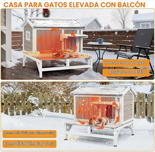 Vista 5 de PetsCosset - Casa Aislada para Gatos al Aire Libre con Balcón, Aislamiento Total, Resistente a la Intemperie, Exterior, Refugio para Gatos Ferales