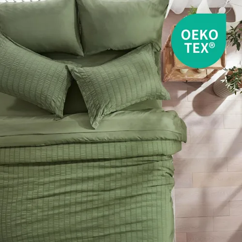 Vista 4 de Zzlpp - Juego de edredón tamaño individual, color verde oliva, de sirsaca, 5 piezas, para todas las estaciones, incluye 1 edredón, 1 funda