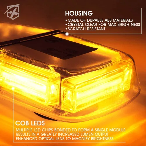 Vista 2 de Xprite Barra de luz estroboscópica LED COB de 12 pulgadas con base magnética, mini luces de baliza de precaución para construcción, remolque