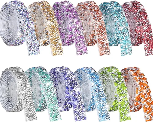 Vista 9 de NiArt Cinta autoadhesiva de diamantes de imitación de cristal, 12 rollos de 0.35 in de ancho, total de 12 yardas, multifuncional, DIY decorativa, 12