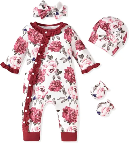 Vista 18 de Aalizzwell Mameluco para bebés niñas, traje de otoño invierno con accesorios Guepardo