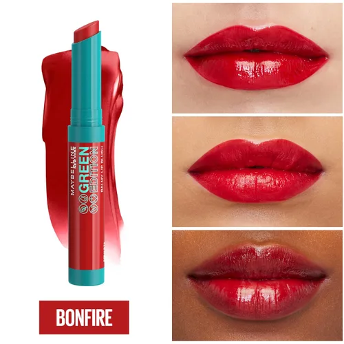 Vista 3 de Maybelline Green Edition Balmy Lip Blush, formulado con aceite de mango, Bonfire, Blue Red, 1 unidad
