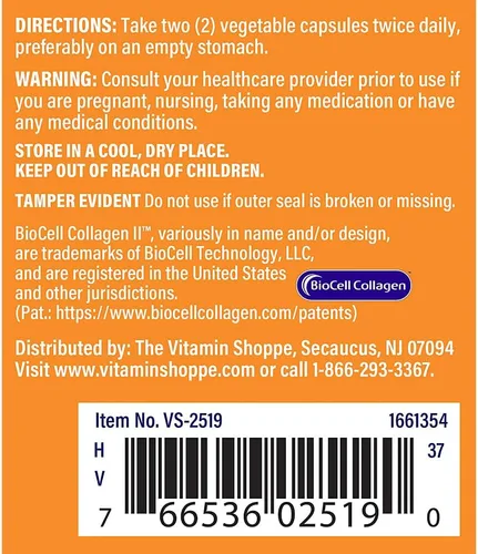 Vista 3 de The Vitamin Shoppe Colágeno tipo II 1000 mg - Salud de las articulaciones, apoyo y flexibilidad para el cartílago, con ácido hialurónico