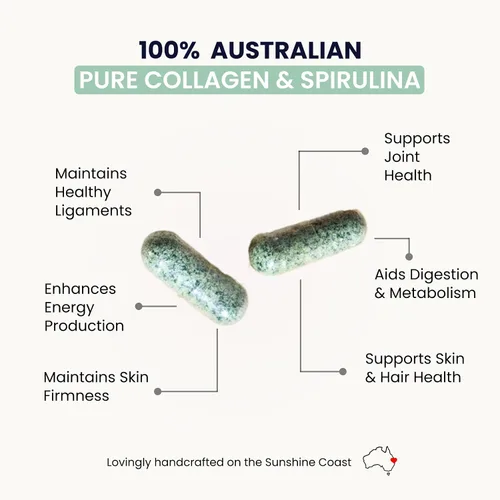 Vista 3 de Organic Collagen Australia Cápsulas de colágeno puro y espirulina – Suplemento rico en antioxidantes para elasticidad de la piel, salud articular