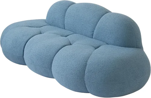 Vista 7 de JACH Sofá de nube de 3 plazas para sala de estar, moderno sofá tapizado de sherpa, sofá de ocio minimalista, cómodo sofá nube para apartamento Azul