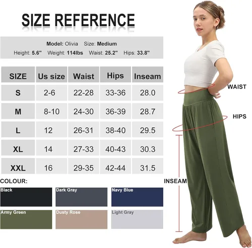 Vista 4 de DLOODA Pantalones de pierna ancha para mujer, pantalones de yoga sueltos, cómodos, pijama, casual, holgados, palazzo, con bolsillos