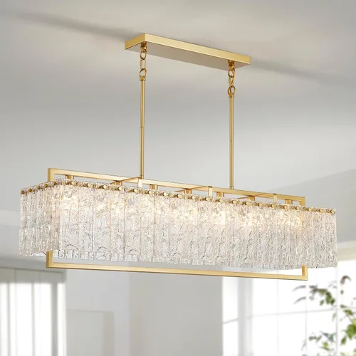 Vista 16 de Shrine Candelabros dorados de iluminación, luz colgante de cristal moderna para comedor, 6.3 pulgadas de profundidad x 19.5 pulgadas de alto