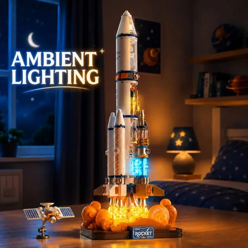 Vista 2 de Space Rocket - Juego de bloques de construcción con luces LED para niños