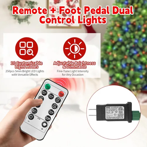 Vista 6 de Árbol de Navidad artificial preiluminado de 6.5 pies, 990 puntas de PVC, 330 luces LED blancas cálidas y multicolor, 10 modos, control remoto e