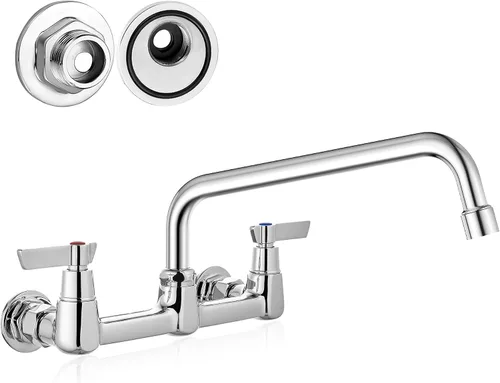 Vista 9 de Airuida Grifo de cocina comercial de montaje en pared, boquilla giratoria de 8 pulgadas, grifo de fregadero central de 8 pulgadas con asas dobles