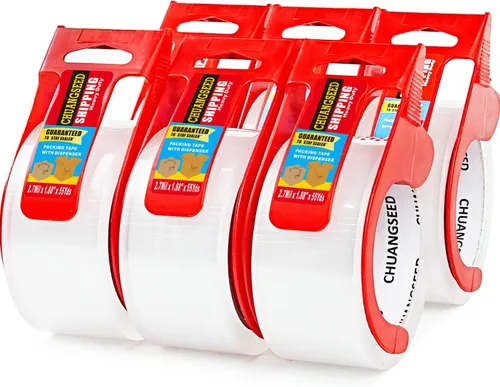 Vista 7 de CHUANGSEED 2 paquetes de cinta de embalaje marrón con dispensador - 2.7 mil x 1.9 pulgadas x 55Y Cinta de embalaje resistente para cajas de mudanza