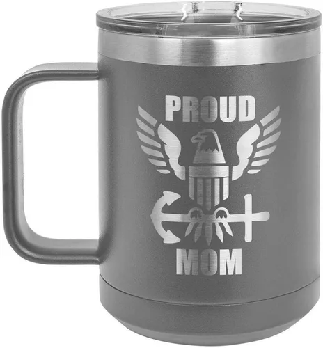 Vista 5 de PROUD NAVY MOM BLACK Taza de café de 15 oz con tapa deslizante Taza de café de viaje aislada Ideas de regalos del día de la madre de hijo o hija