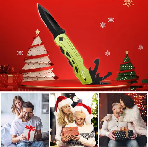 Vista 6 de RoverTac Cuchillo multiuso 15 en 1 – Regalos para hombres, papá, esposo – Cuchillo plegable con destornilladores, alicates, sierra – Equipo