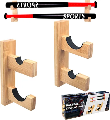 Vista 8 de Invech 2 Baseball Bat Holder, Wall Mount Display Case,Sturdy Wood Horizontal Rack & Bracket for softball bat or Lightsaber, Bat Souvenir Stand with