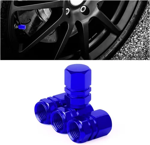 Vista 22 de Osilly Tapones de válvula de vástago de neumático de automóvil, 4 piezas de cubiertas de vástago de válvula de aleación de aluminio, resistentes a
