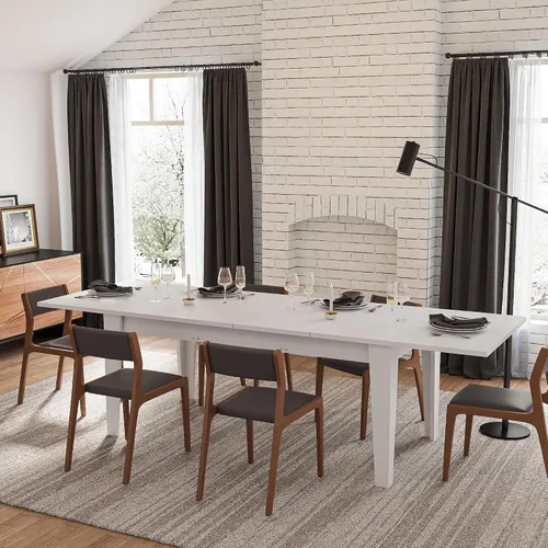 Vista 9 de WILLIAMSPACE Mesa de Comedor Extensible de Madera de 106" para 8 a 12, Mesa de Cocina Rectangular Rústica Campestre, Mesa de Comedor Grande