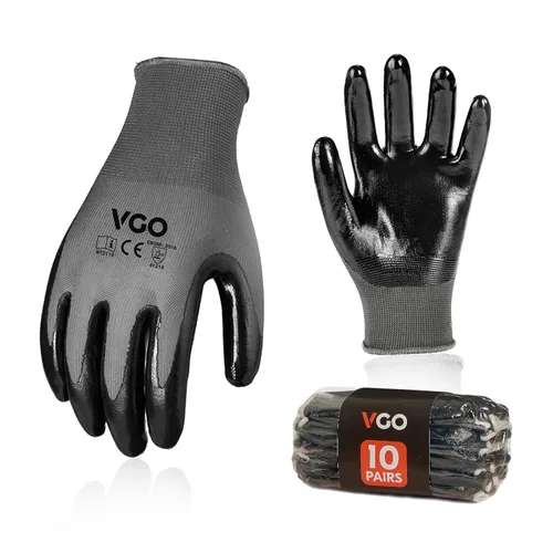 Vista 8 de VGO - 10 pares de guantes de trabajo de seguridad, guantes de jardinería, revestimiento de nitrilo antideslizante, guantes de inmersión