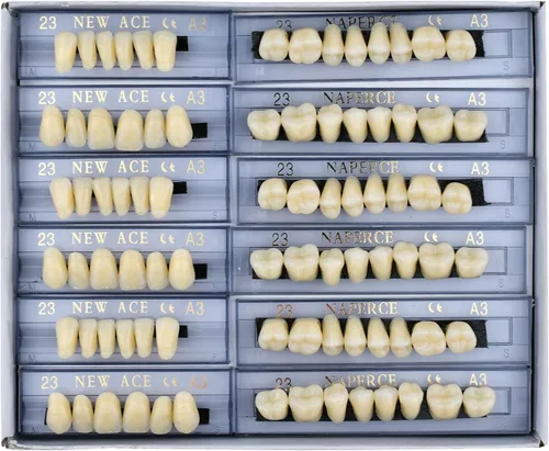 Vista 2 de 168 piezas dentales de resina sintética dentales dentales 3 juegos de dientes falsos 23 A3 sombra superior inferior dental para dientes de terror