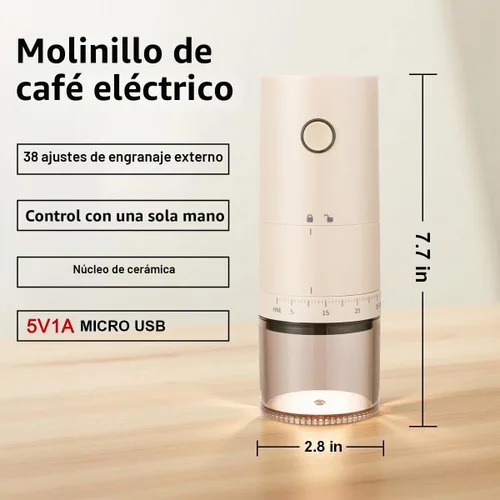 Vista 2 de Molinillo de café eléctrico portátil con 38 ajustes de molienda ajustables, rebaba cónica de núcleo de cerámica recargable por USB, molinillo