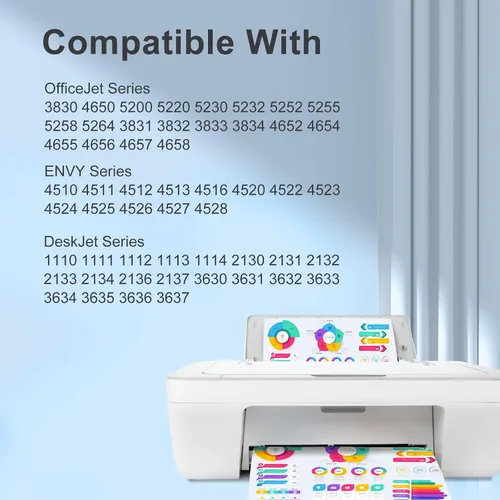 Vista 2 de TEINO 63XL - Cartuchos de tinta de repuesto en negro y color para HP Ink 63 63XL, paquete combinado para impresoras HP OfficeJet 4520 3830 4650 5258