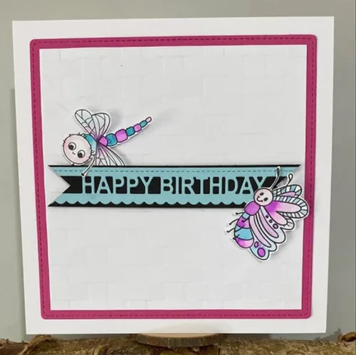 Vista 4 de Tiras de palabras, marco de metal, troqueladas, palabras huecas, feliz cumpleaños, marco de tira de fondo, troqueles de corte de boda, plantillas