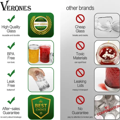 Vista 5 de VERONES Tarros Mason de 8 onzas, tarros de gelatina con tapas regulares, ideales para mermelada, miel, recuerdos de boda, regalos de ducha, paquete