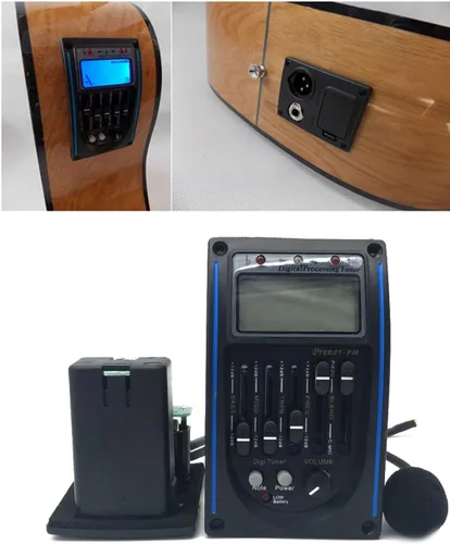 Vista 5 de Afinador de pastilla de preamplificador de guitarra acústica, 5 bandas PRENER-PM, ecualizador, sintonizador de pastilla piezoeléctrica con micrófono