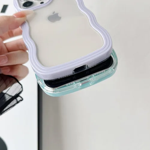 Vista 5 de Caseative Funda para iPhone 13 Pro, color negro Forma de marco de onda rizada linda a prueba de golpes suave