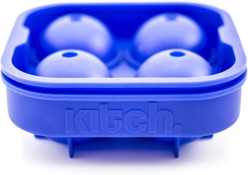Vista 2 de Kitch Molde para hacer bolas de hielo, bandeja de hielo flexible de silicona, moldes de 4 esferas redondas de bolas de hielo de 1.8 in, color azul