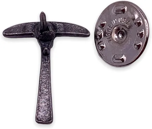 Vista 3 de StockPins Pin de solapa Pickaxe Pin de trabajador dorado para montañismo, escalada en hielo, minería y más, alfileres de mochila y alfileres