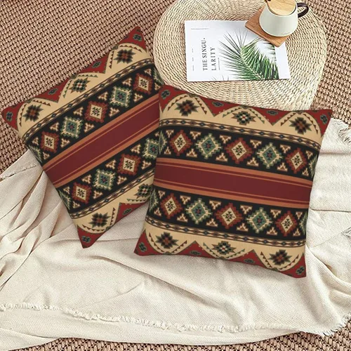 Vista 5 de Fundas de almohada étnicas tribales, decoración occidental, estilo bohemio, azteca, rojo y negro, fundas de almohada para decoración del hogar al
