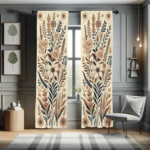Vista 46 de Ambesonne Paquete de 2 cortinas otoñales para ventana, diseño otoñal con formas intrincadas en espiral y estampado de hojas voladoras, juego ligero