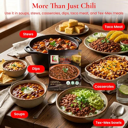 Vista 5 de Little's Cuisine Mezcla de condimentos de chile original, mezcla de especias de chile sin OMG para chile casero, sopas, guisos y recetas Tex-Mex