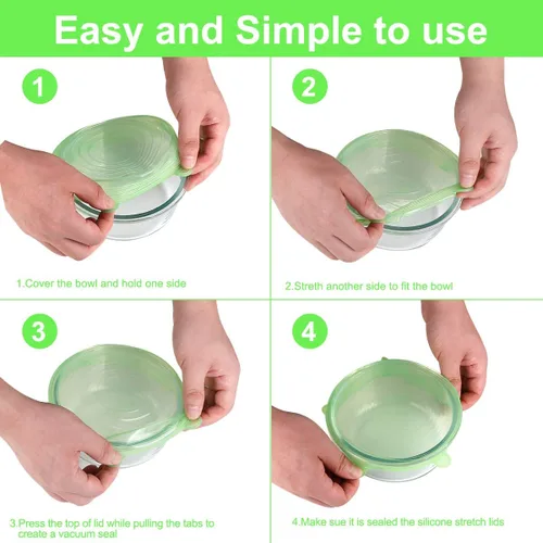 Vista 4 de Tapas elásticas de silicona para almacenamiento de alimentos en el refrigerador, paquete de 12 tapas de silicona, fundas reutilizables de silicona