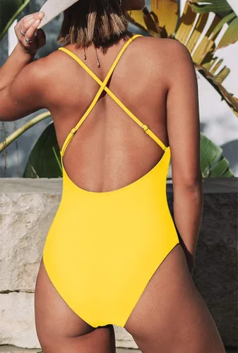 Vista 2 de ATENGNES Traje de baño sexy de una pieza con cuello en V y espalda cruzada para mujer