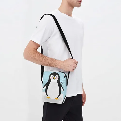 Vista 7 de Bolso de mensajero de pingüino para mujeres y hombres, bolso cruzado de hombro, lindo bolso cruzado con correa ajustable para adolescentes y niñas