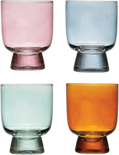 Vista 9 de Creative Co-Op Vasos soplados a mano, 6 onzas, cristalería de 4 colores surtidos, multicolor