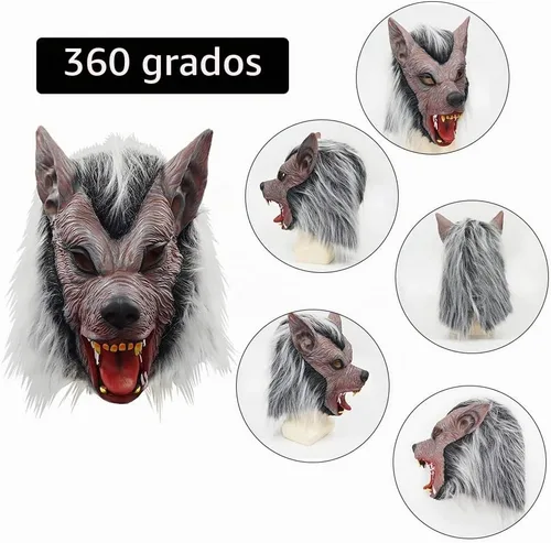Vista 3 de EraSpooky Máscara de hombre lobo para hombre, disfraz de Halloween, máscara de látex de lobo de cabeza completa