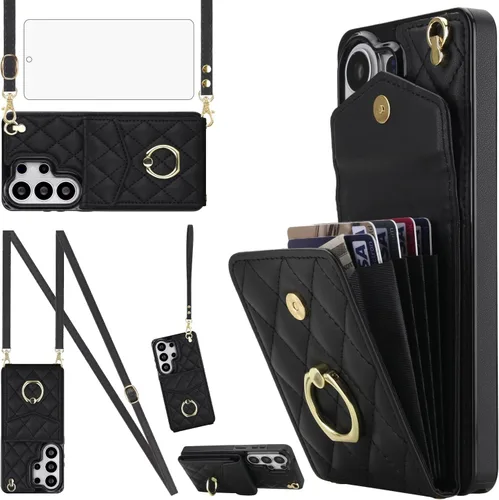 Vista 9 de Asuwish Funda de teléfono para Samsung Galaxy S26 Ultra 5G Wallet Cell Cover con protector de pantalla de vidrio templado, correa para la muñeca