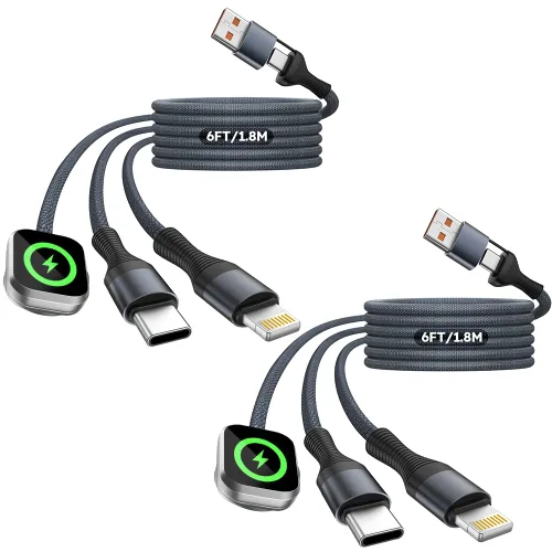 Vista 29 de Travel Essentials - Cable de carga múltiple 4 en 1 para cargador de reloj de iPhone, USB A a doble tipo C/IP/iWatch, cargadores de viaje