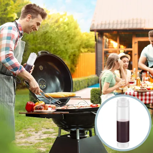 Vista 5 de Sabary 12 botellas exprimibles de condimentos de 16 onzas, botella de plástico invertido para salsas, válvula grande recargable, dispensador sin