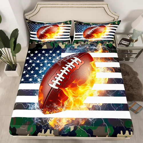 Vista 27 de Erosebridal American Flag Fitted Sheet Twin, Hockey Bedding Set United States Sports Games Bed Sheets for Kids Boys Teens Bedroom, Red White