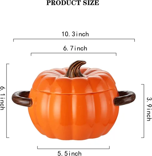 Vista 8 de Olla holandesa con tapa, cacerola de postre de cerámica de calabaza, mini fuente para hornear, lindo cuenco de calabaza, olla holandesa de cerámica